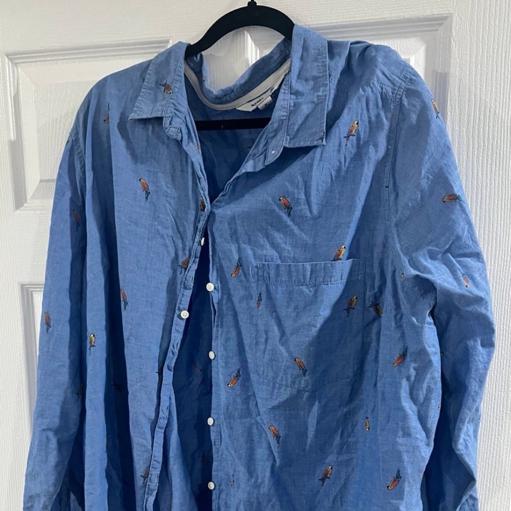 4XL OLD NAVY Parrot Tunic Shirt Button Up Top Blouse Collared Long Sleeve Plus